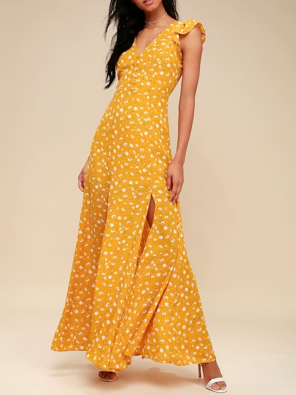 Lulus | Yellow Floral Maxi Dress
